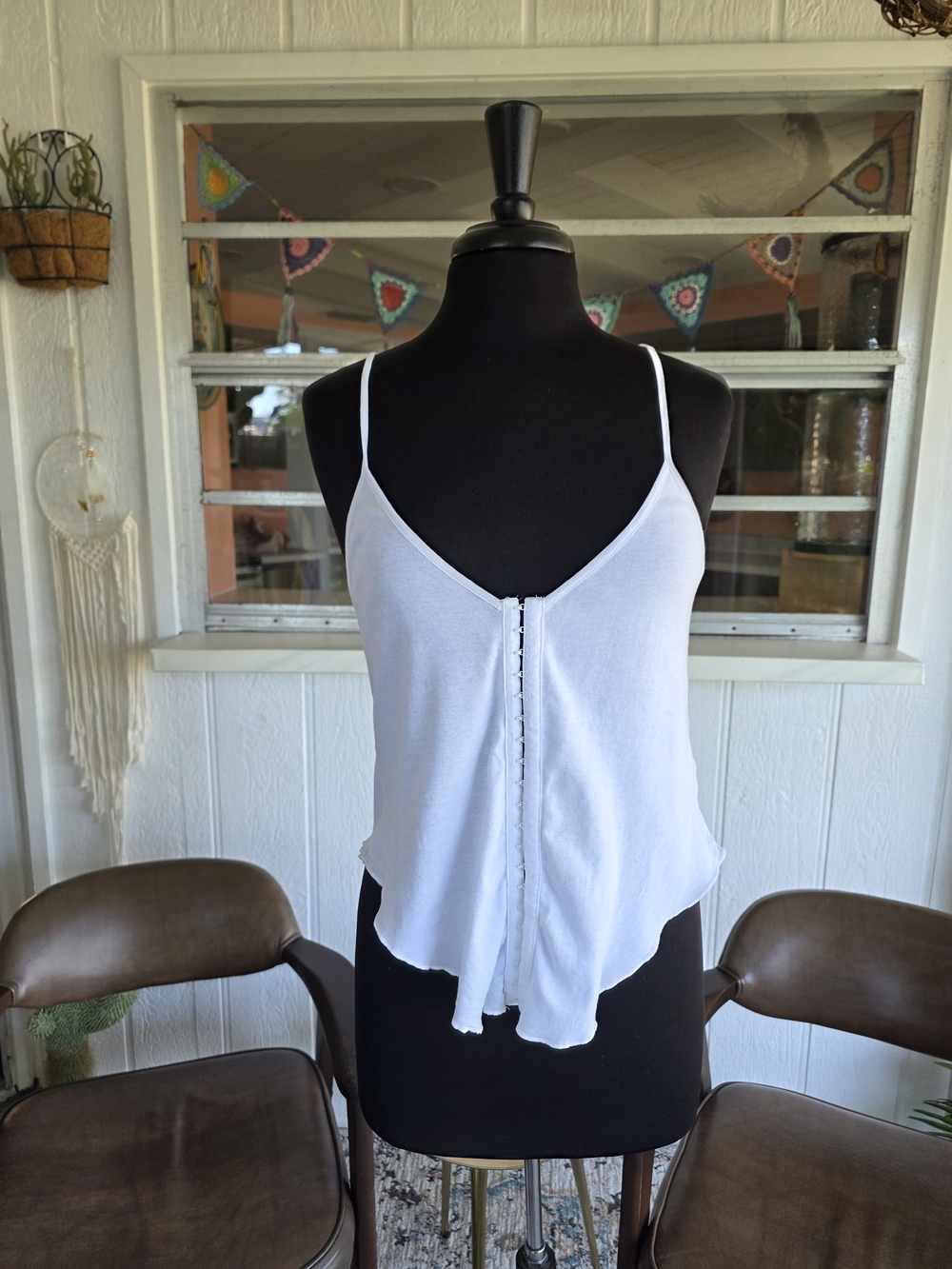Vintage White Corset Tank Venus L Y2K Hook-Front Spaghetti Strap Tank Top - Picture 9 of 11